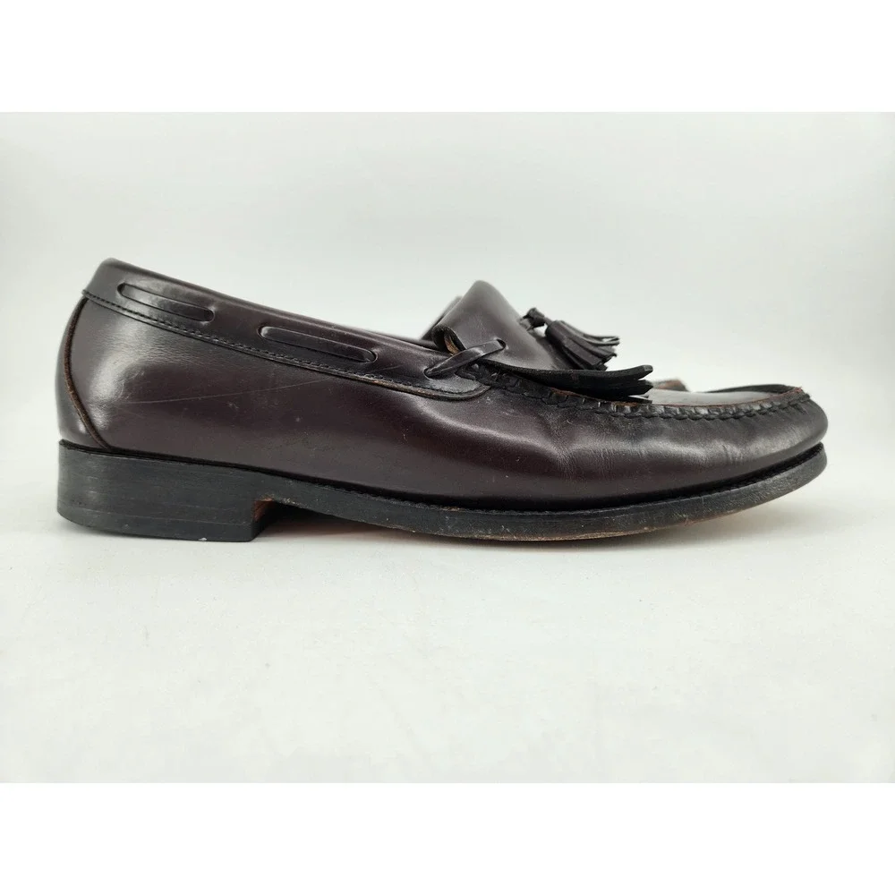 SAS Kiltie Tassel Loafers Mens 9 M Burgundy Leather Handsewn Dress Slip On Shoes